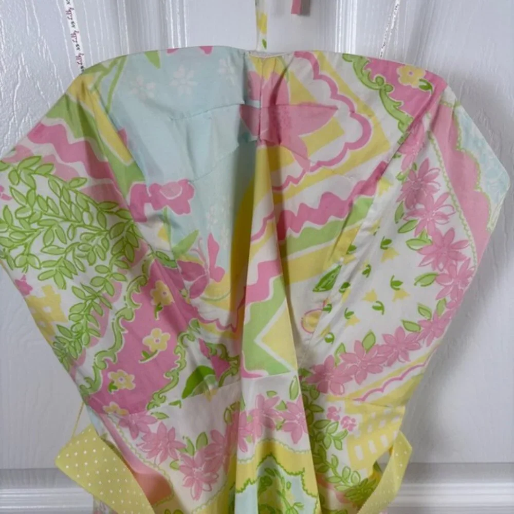 Vtg 90s Lilly Pulitzer Halter Dress Size 4 Pink Yellow Patchwork Cotton Preppy - Picture 4 of 9